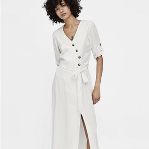 Zara White Crossover Buttoned Dress (NWT)